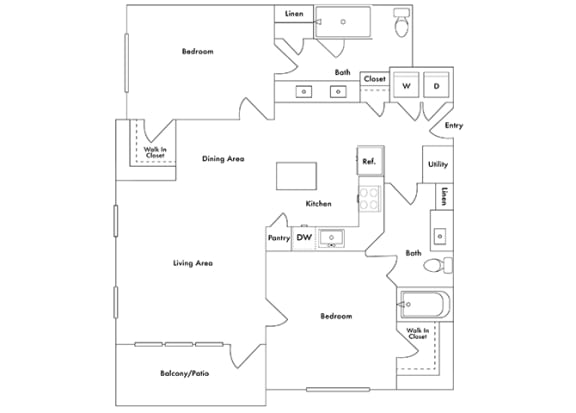 Drift Town Center East floor plan - B2 - 2 bed 2 bath - 2D