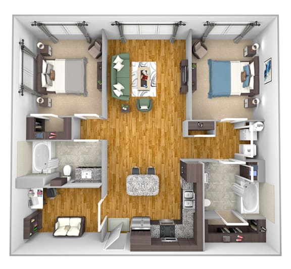 AVANT on Market Center - B2 - 2 bedroom and 2 bath - 3D
