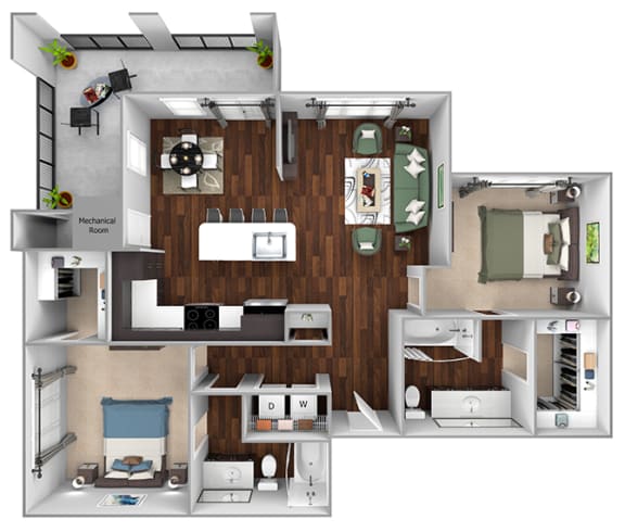 B2 - 1bed1bath - 1098 sf - Debbie Lane Flats