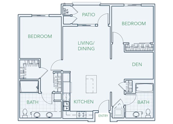 B2 - 2 Bed - 2 Bath - 1 Den - 1160 sq ft - Talavera Apartments - 2D