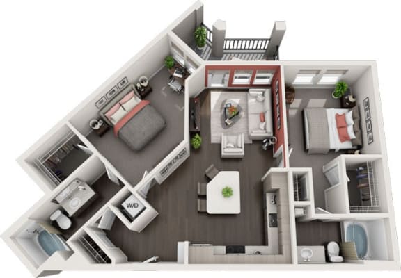 Rise at 2534 - B2 - 2 bedroom 2 bath - 3D