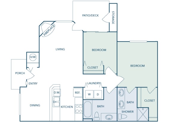 B3 - 2Bed 2Bath - 990 Sq Ft - 2D