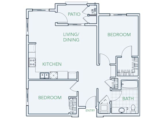 B3 - 2 Bed - 1 Bath - 968 sq ft - Talavera Apartments - 2D