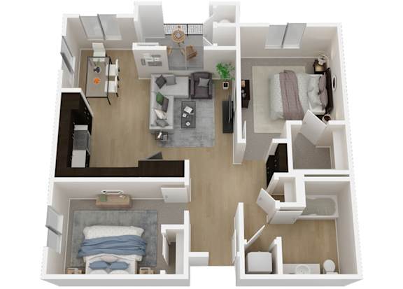 B3 -2 Bed - 1 Bath - 968 sq ft - Talavera Apartments - 3D