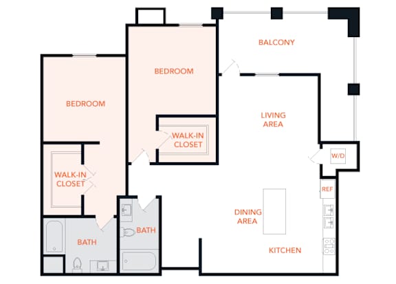 B3 - Valencia Corner - 2bed 2bath - 1158 sq ft - 2D Floor Plan