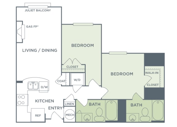 Urban Green Apartments B4 floor plan - 2 bed 2 bath - 2D