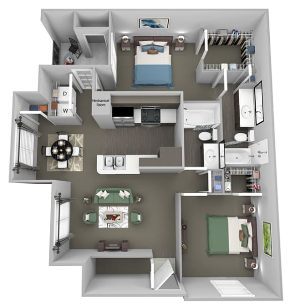 Weston Point - B4 - 2 bed - 2 bath - 3D floor plan