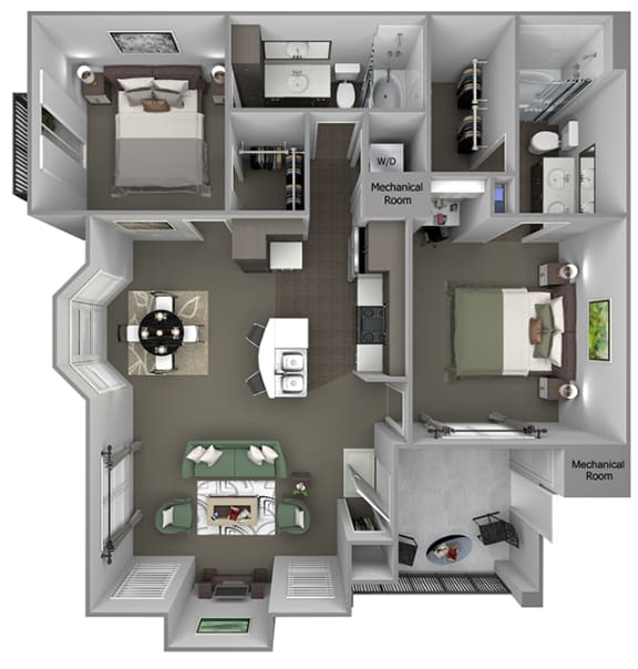Foothills at Old Town - B4 (Manzanita) - 2 bedrooms and 2 bath - 3D floor plan