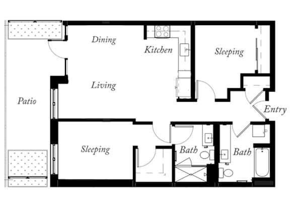 B4 - 2 Bed - 2 Bath - 947 Sq Ft - 2D - Willow Apartments