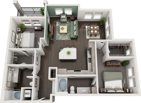 Rise at 2534 - B4 - 2 bedroom 2 bath - 3D
