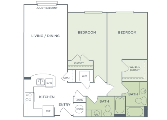 Urban Green Apartments B5 floor plan - 2 bed 2 bath - 2D