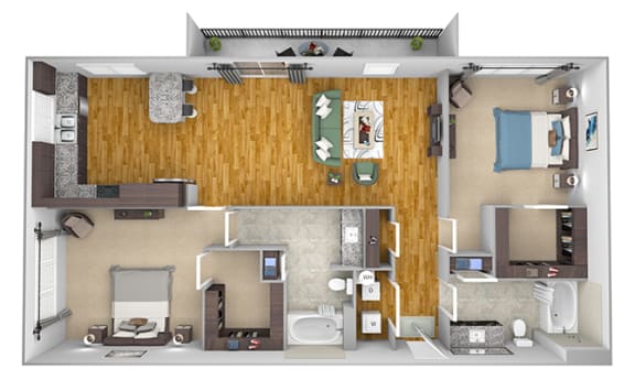 AVANT on Market Center - B5 - 2 bedroom and 2 bath - 3D