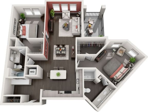 Rise at 2534 - B5 - 2 bedroom 2 bath - 3D