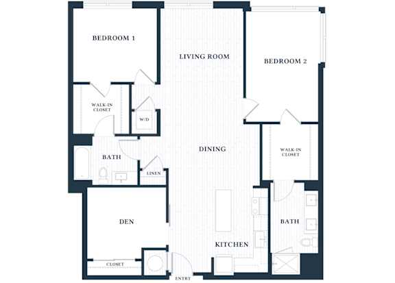 B6 - 2 Bed - 2 Bath - 1 Den - Brentford at the Mile - 2D Floor Plan