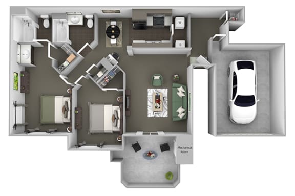 Antelope Ridge B6 - Impala with Garage - 2 Bed 2 Bath - 3D Floor Plan