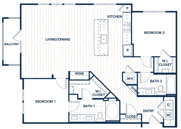 Juncture B6 floor plan 2 beds 2 baths 2D