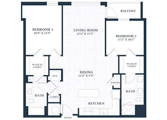 B6B - 2 Bed - 2 Bath - Brentford at the Mile - 2D Floor Plan