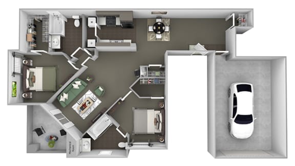 Antelope Ridge - B7 Gazelle with Garage - 2 Bed 2 Bath - 3D Floor Plan