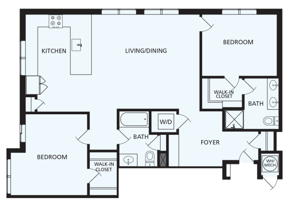 Lansdale Station Apartments B7 floor plan - 2 bed 2 bath