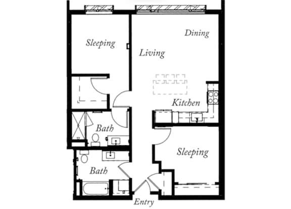 B7 - 2 Bed - 2 Bath - 954 Sq Ft - 2D - Willow Apartments