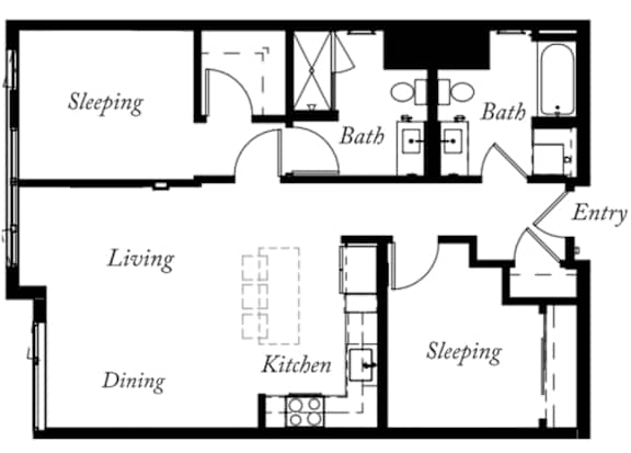 B8 - 2 Bed - 2 Bath - 958 Sq Ft - 2D - Willow Apartments