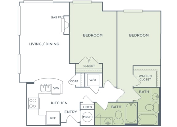 Urban Green Apartments B9 floor plan - 2 bed 2 bath - 2D