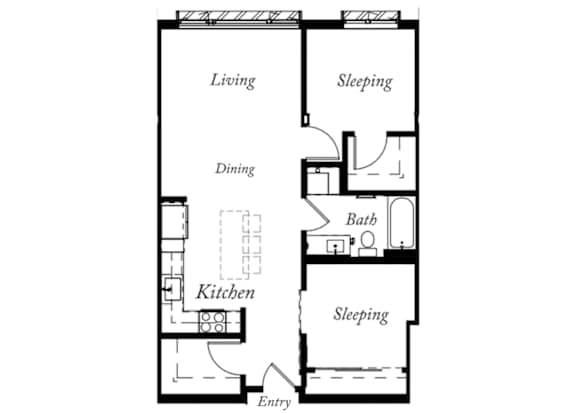 B - 2 Bed -1 Bath - 816 Sq Ft - 2D - Willow Apartments