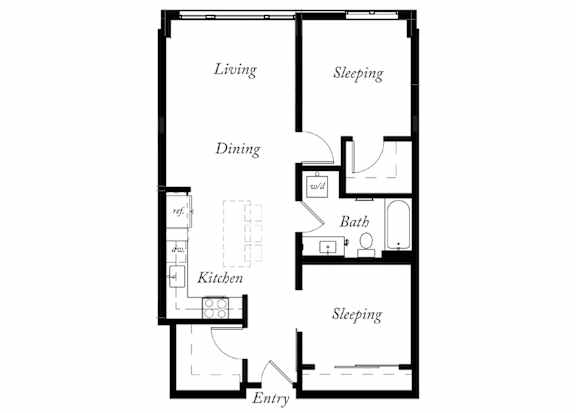 BA - 2 Bed -1 Bath - 846 Sq Ft - 2D - Willow Apartments
