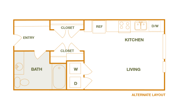 Baseline 158 A1 ADA studio floor plan