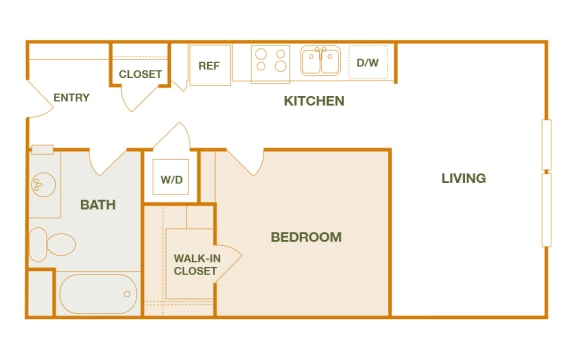 Baseline 158 A2 floor plan 1 bed 1 bath