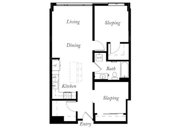 BB - 2 Bed -1 Bath - 857 Sq Ft - 2D - Willow Apartments