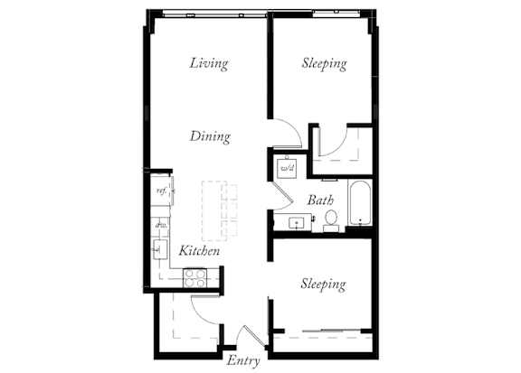BB Alt - 2 Bed -1 Bath - 857 Sq Ft - 2D - Willow Apartments
