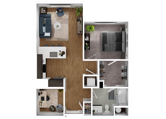BLVD at Revere Beach - A7D - 1 bedroom - 1 bath - 3D