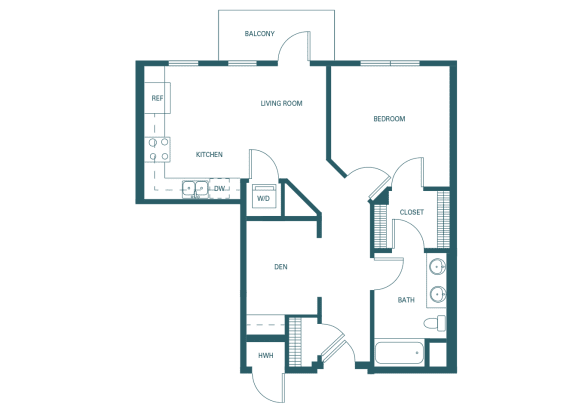 BLVD at Revere Beach - A4D - 1 bedroom with den - 1 bath - 2D