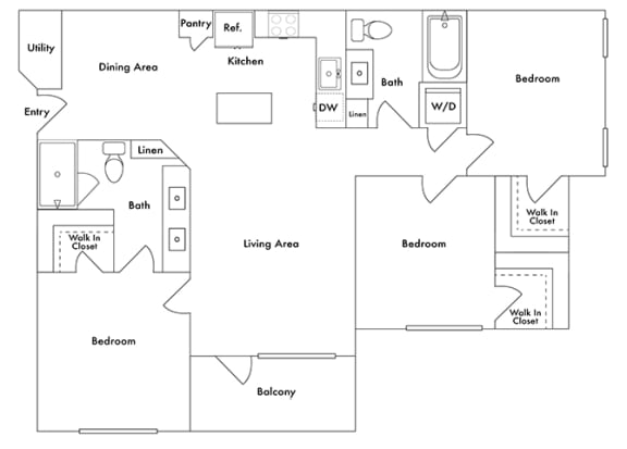 Drift Town Center East floor plan - C1 - 3 bed 2 bath - 2D