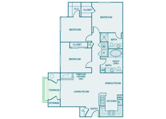 Blue Oak C1 floor plan 3 beds 2 baths 2D