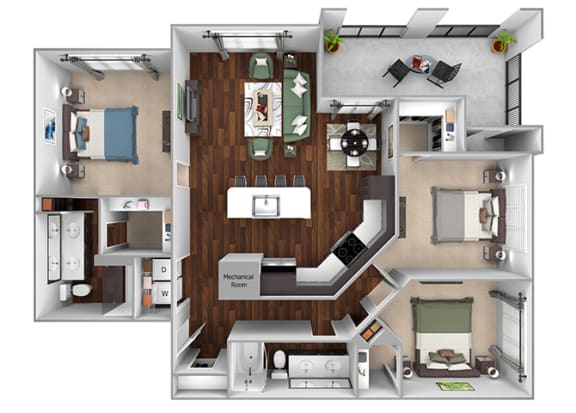C1 - 1bed1bath - 1350 sf - Debbie Lane Flats