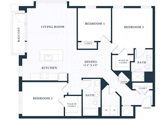 C1B - 3 Bed - 2 Bath - Brentford at the Mile - 2D Floor Plan