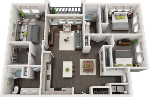 Rise at 2534 - C1 - 3 bedroom 2 bath - 3D