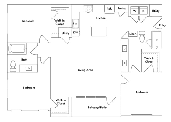 Drift Town Center East floor plan - C2 - 3 bed 2 bath - 2D