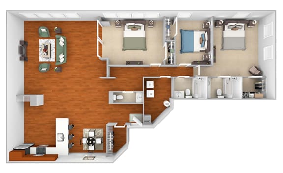 Harbor Hill Apartments - C3 - 3 bed 2.5 bath - 3D