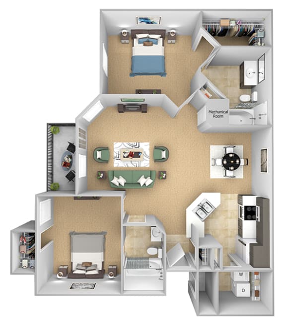 Asprey floor plan - B2 Chelsea - 2 bed 2 bath - 3D Floor Plan