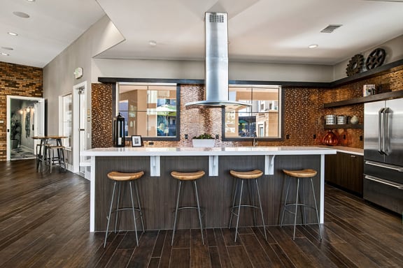 First and Main Apartments clubhouse kitchen area