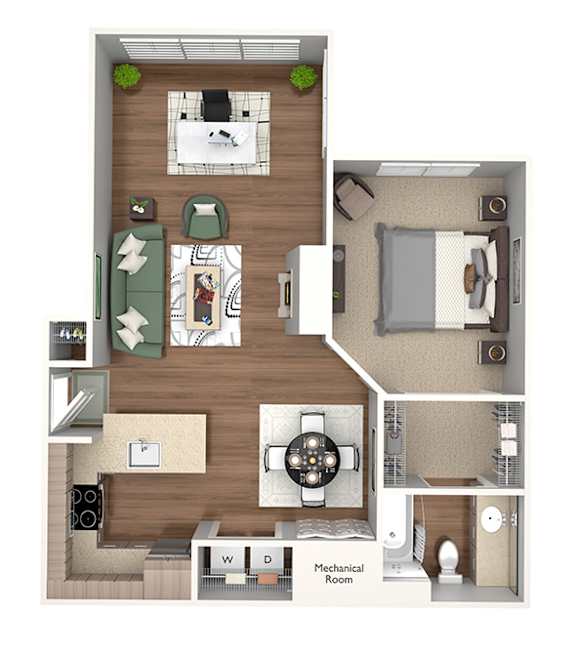 Emmersyn at Lone Tree - A2 - 1 Bed 1 Bath - 3D Floor Plan