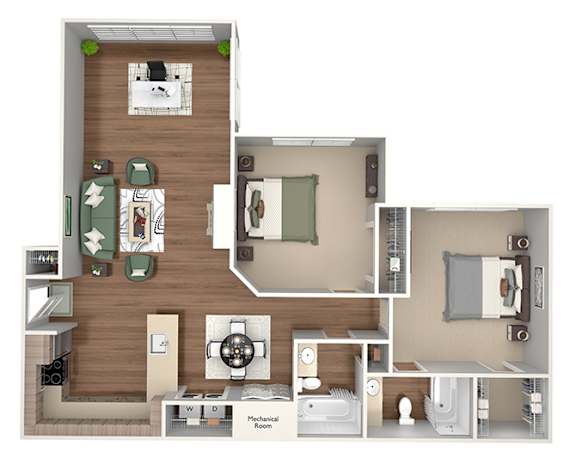 Emmersyn at Lone Tree - B2 - 2 Bed 2 Bath - 3D Floor Plan