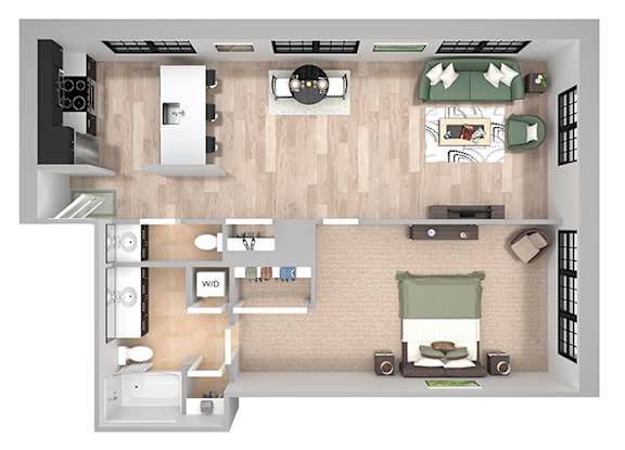 A18 Alt - 1 Bed 1 Bath - The Broderick - 3D