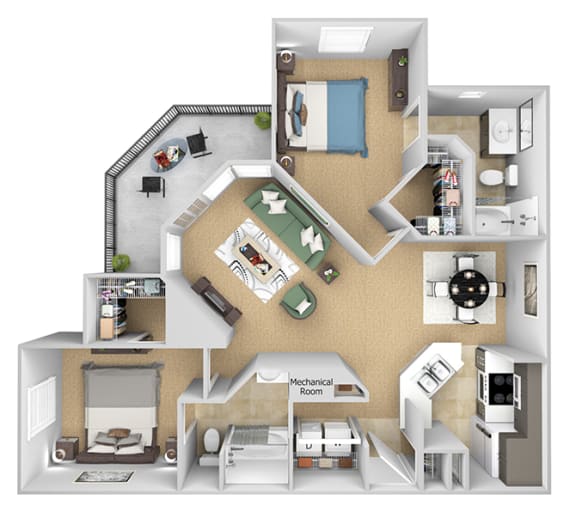 Asprey floor plan - B3 Dover - 2 bedroom and 2 bath - 3D Floor Plan