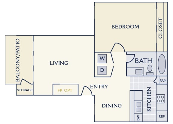 East Chase A1 floor plan 1 bed 1 bath 2D
