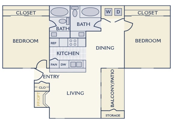 East Chase B2 floor plan 2 bed 2 bath 2D