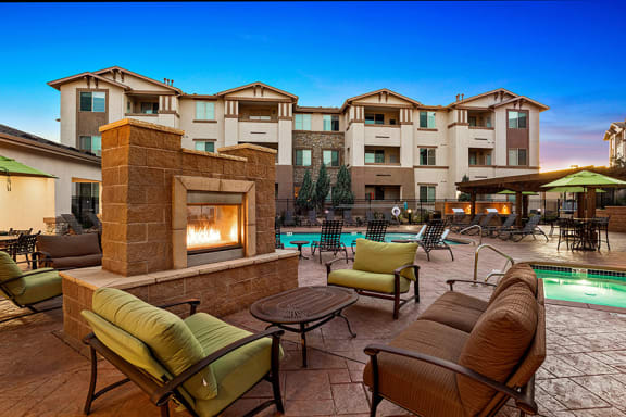 First and Main Apartments outdoor fireplace lounge area